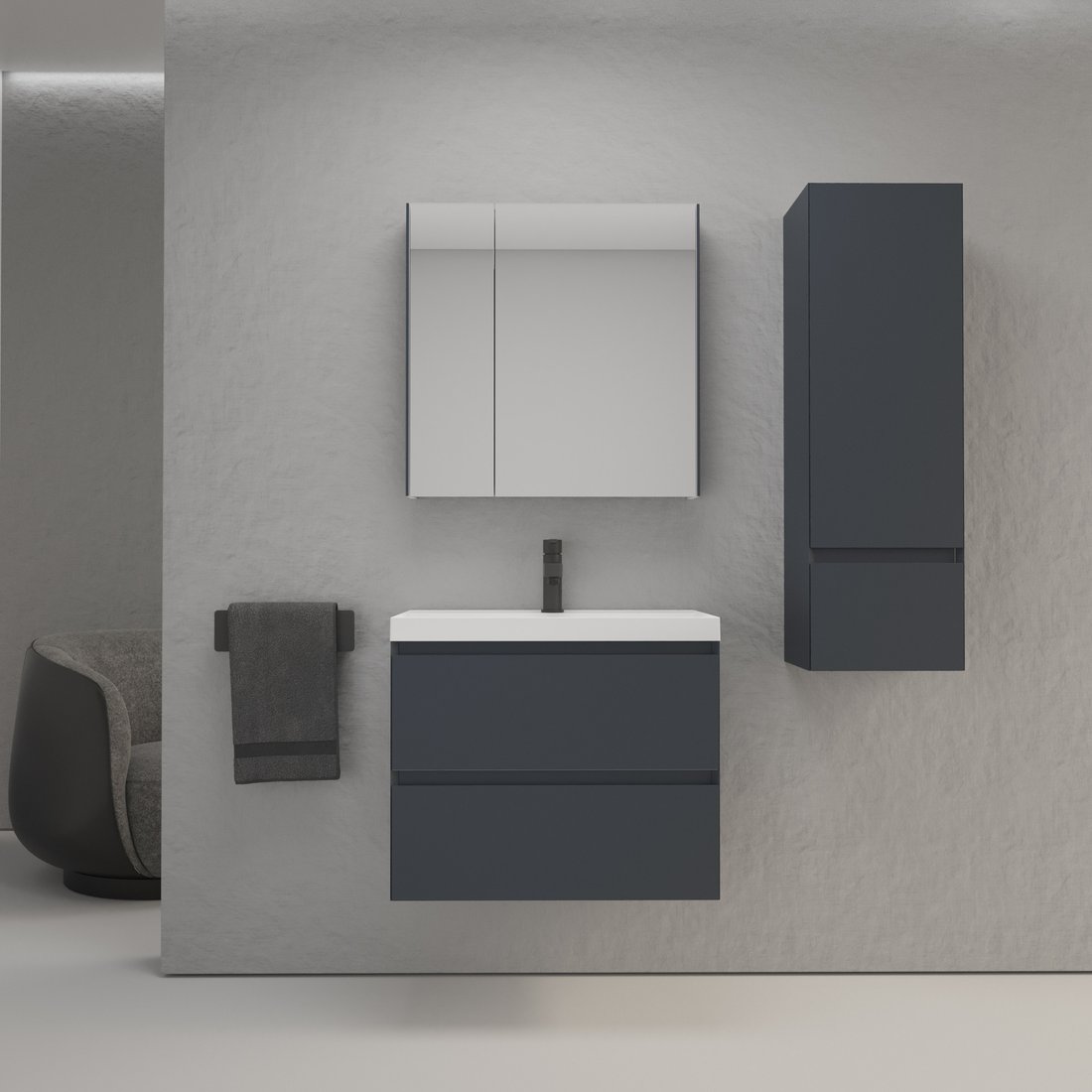 

Symbolite Тумба под умывальник Манхэттен 70 Plus 2 ящика (подвесная, графит)