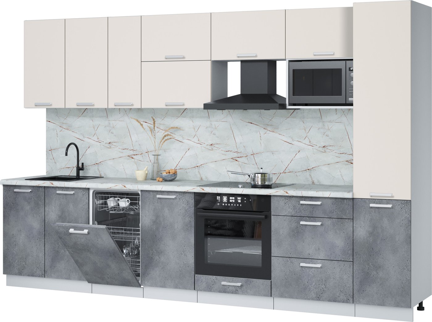 

Готовая кухня Интерлиния Мила Лайт 3.3-ПМ4 (персидский жемчуг/бетон портленд/серый каспий)