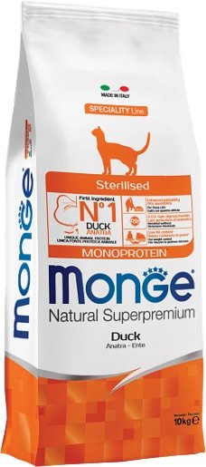 

Сухой корм для кошек Monge Sterilised Natural Superpremium Monoprotein Duck 10 кг