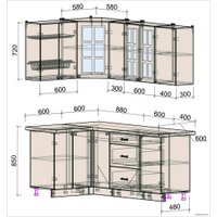 Готовая кухня Интерлиния Мила Деко 1.2x1.9 (слоновая кость/океан/опал светлый)