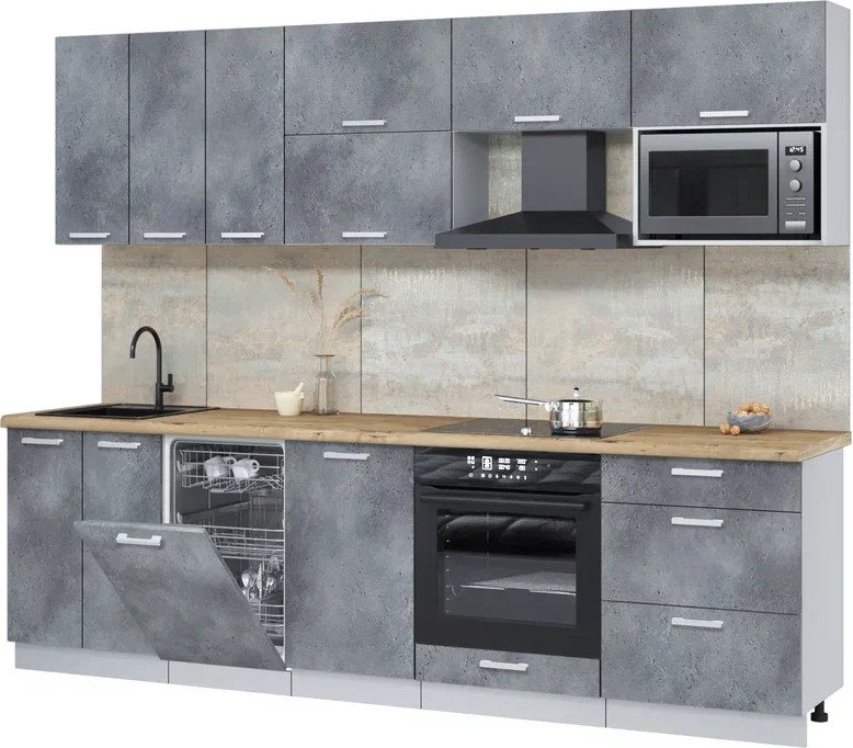 

Готовая кухня Интерлиния Мила Лайт 2.7-ПМ4 (бетон портленд/бетон портленд/дуб бунратти)