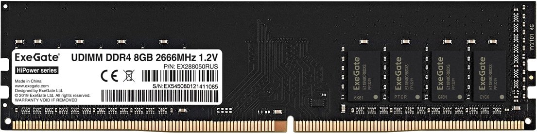 

Оперативная память ExeGate HiPower 8GB DDR4 PC4-21300 EX288050RUS