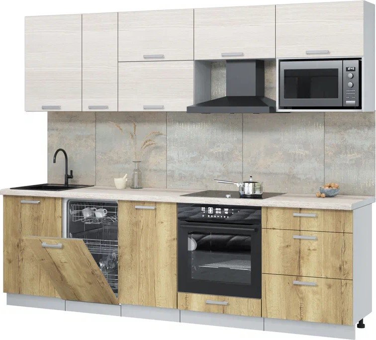 

Готовая кухня Интерлиния Мила Лайт 2.6-ПМ4 (вудлайн кремовый/дуб золотой/травертин серый)