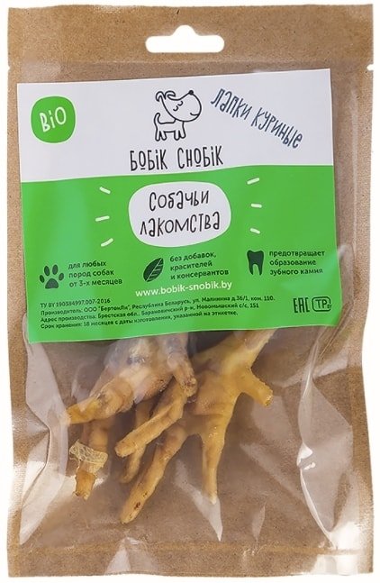 

Лакомство для собак Бобик Снобик Лапки куриные сушеные
