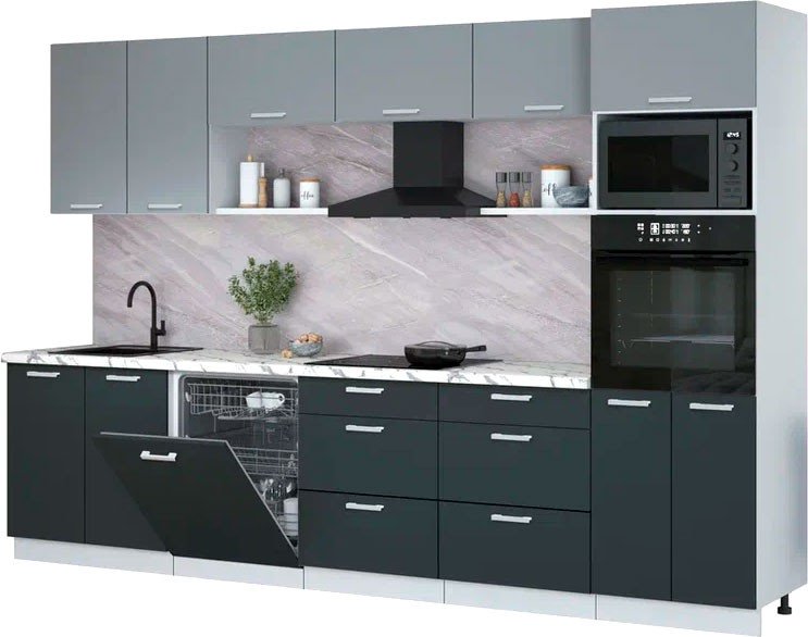 

Готовая кухня Интерлиния Мила Лайт 3.2-ПМ1 (серебро/антрацит/белый гранит)