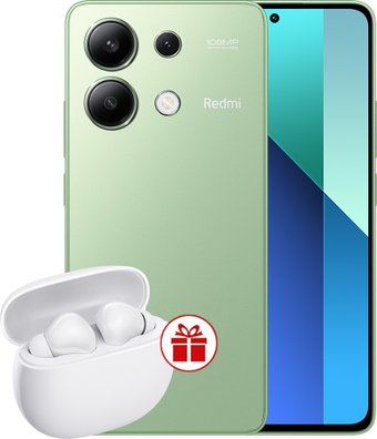 Xiaomi Redmi Note 13 6GB/128GB с NFC международная версия (мятно-зеленый) и Xiaomi Redmi Buds 4 Active (белый) по акции