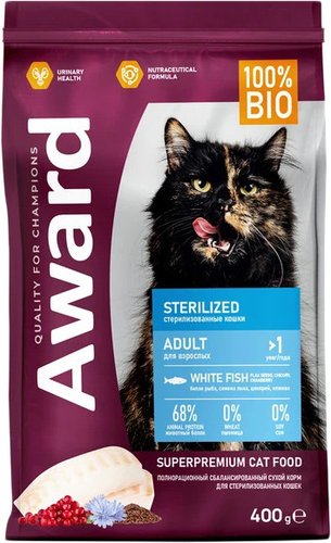 Award Adult Sterilized (для стерилизованных с белой рыбой с добавлением семян льна, клюквы и цикория) 400 г