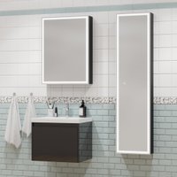 Континент Шкаф с зеркалом Mirror Box Black Led 60х80