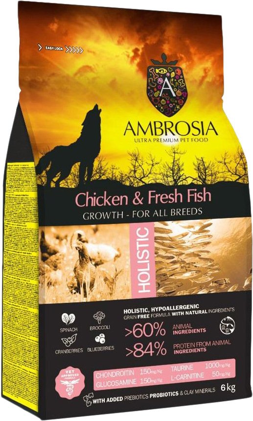 

Сухой корм для собак Ambrosia Puppy & Growth All Breeds Chicken & Fresh Fish (для щенков всех пород с курицей и рыбой) 6 кг