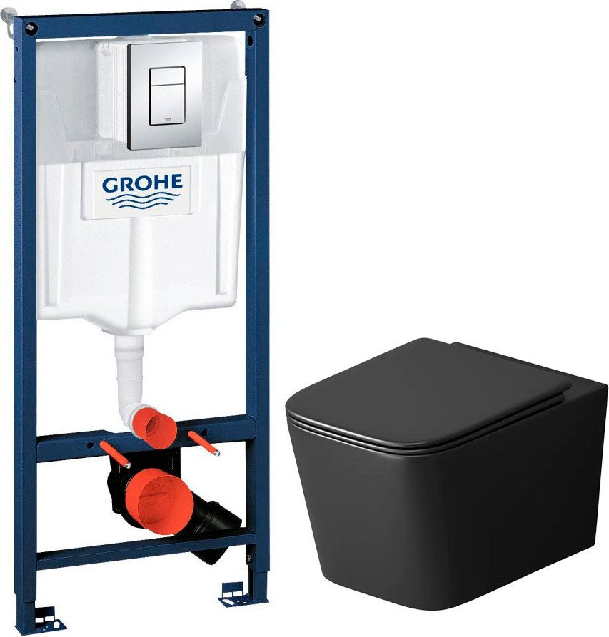 Унитаз подвесной Grossman GR-4404BMSQ + GROHE Rapid SL 38772001 (с кнопкой)