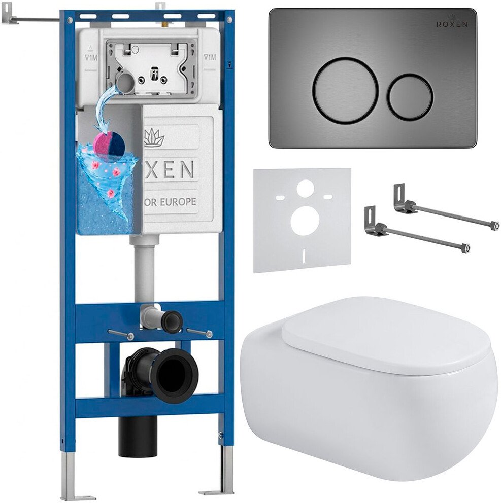 

Унитаз подвесной Roxen Titan в комплекте с инсталляцией StounFix Dual Fresh 6 в 1 967223 (кнопка: оружейная сталь)