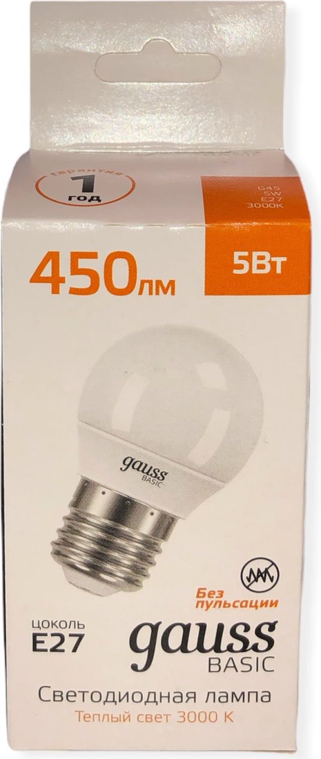

Светодиодная лампочка Gauss Elementary Basic E27 5W 3000K G45 10502152