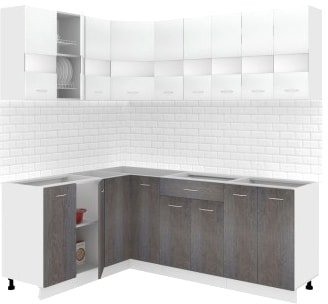 

Готовая кухня Кортекс-мебель Корнелия Экстра 1.5x2.1 без столешницы (белый/береза)