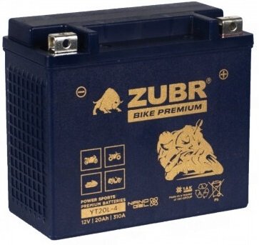 

Мотоциклетный аккумулятор Zubr Premium YT20L-4 R+ (20 А·ч)