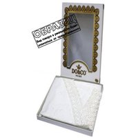 Скатерть DO&CO c гипюром 160x220 8525 (овал, золотой)