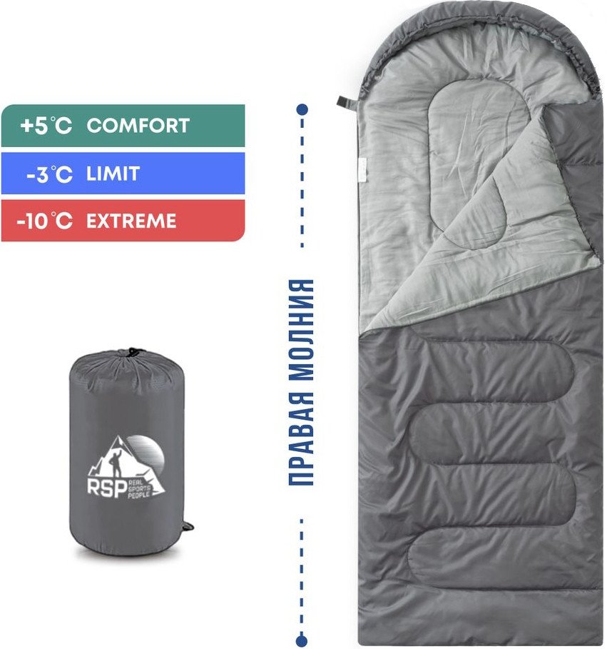

Спальный мешок RSP Outdoors Sleep 350 R (серый, 220x75см, молния справа)