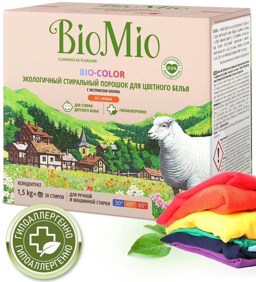 

Стиральный порошок BioMio BIO-Color для цветного белья с экстрактом хлопка 1,5 кг