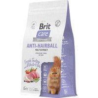 Сухой корм для кошек Brit Care Superpremium Anti-Hairball с белой рыбой и индейкой (вывод шерсти) 1.5 кг