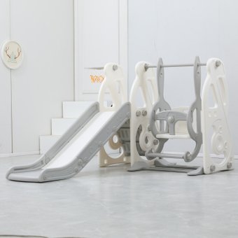 Игровой комплекс UNIX kids Music с горкой с качелями Grey