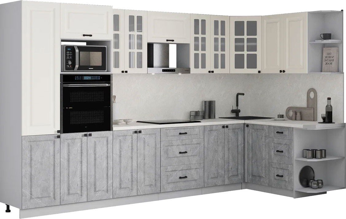 

Готовая кухня Интерлиния Мила Деко 1.68x3.4 PR (керамика/белый/опал светлый)