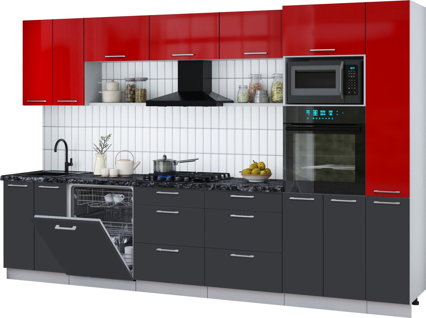 

Готовая кухня Интерлиния Мила Gloss 3.3-ПМ1 (пепел/красный глянец/кастилло темный)