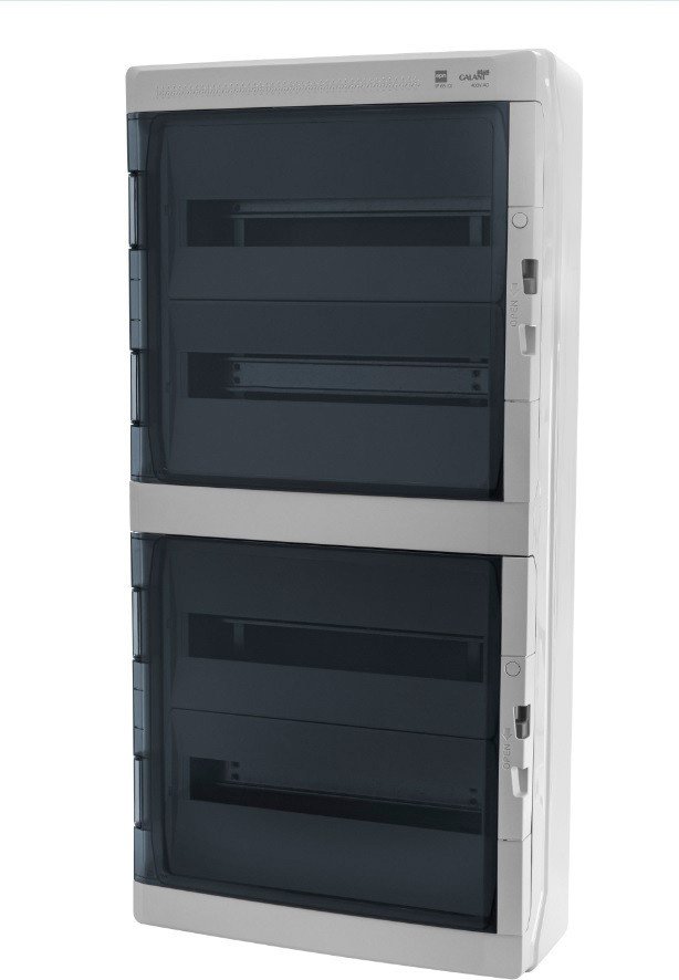 

Бокс пластиковый Elektro-Plast GALANT 4x18M, N/PE 8x 10x16+10x10mm2, 2x дымчатых пласт. двери, светло-серый RAL7035, 878x432x160mm, IP65