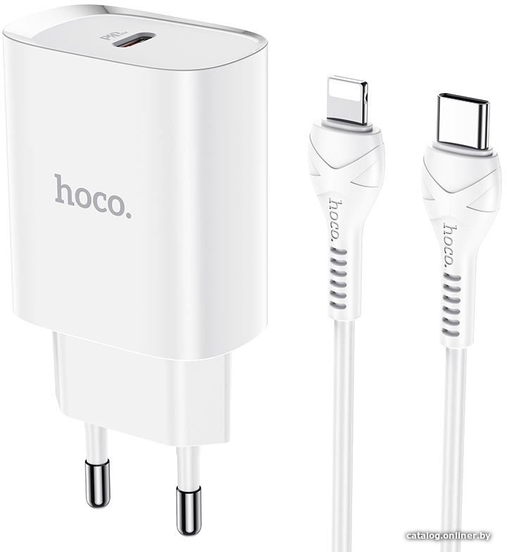Сетевое зарядное Hoco N14 Lightning (белый)