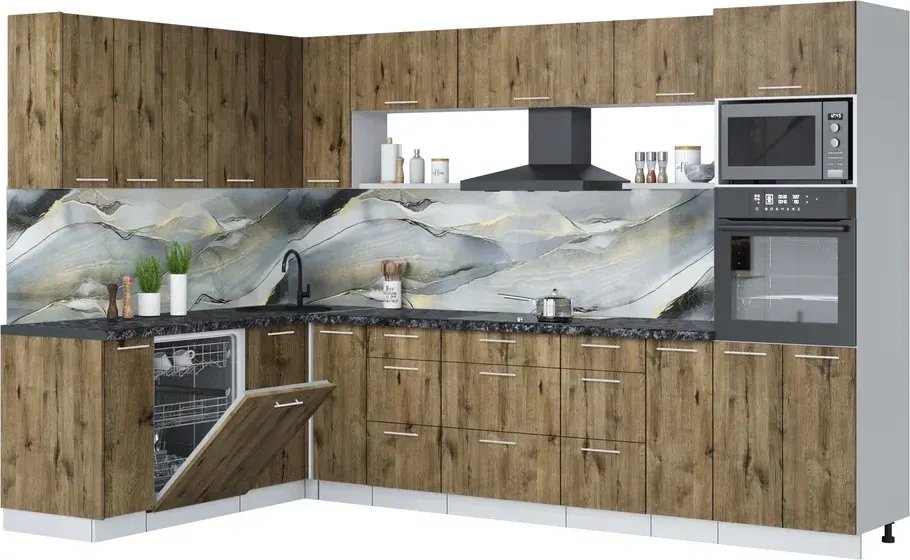 

Готовая кухня Интерлиния Мила Лайт 1.896х3.18 (дуб веллингтон/дуб веллингтон/кастилло темный)