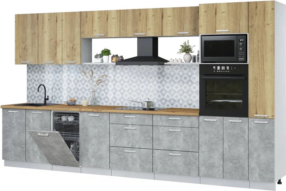 

Готовая кухня Интерлиния Мила Лайт 3.8-ПМ3 (дуб золотой/бетон/дуб бунратти)