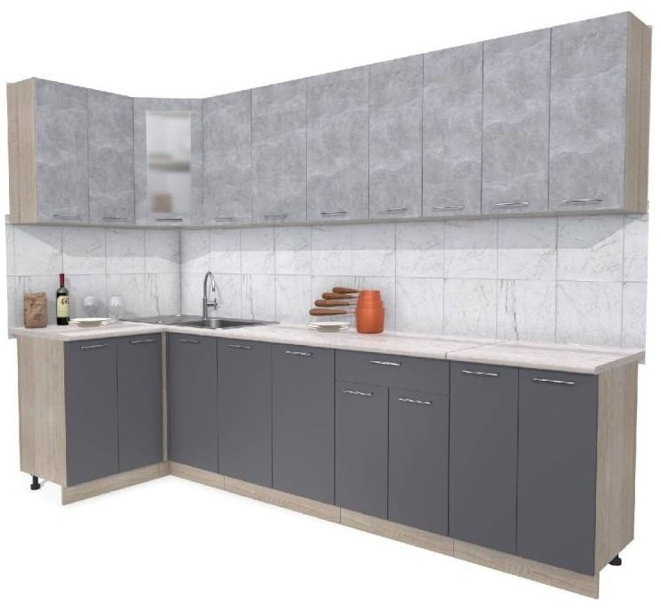 

Готовая кухня Интерлиния Мила 12x30 (бетон-антрацит-травертин)
