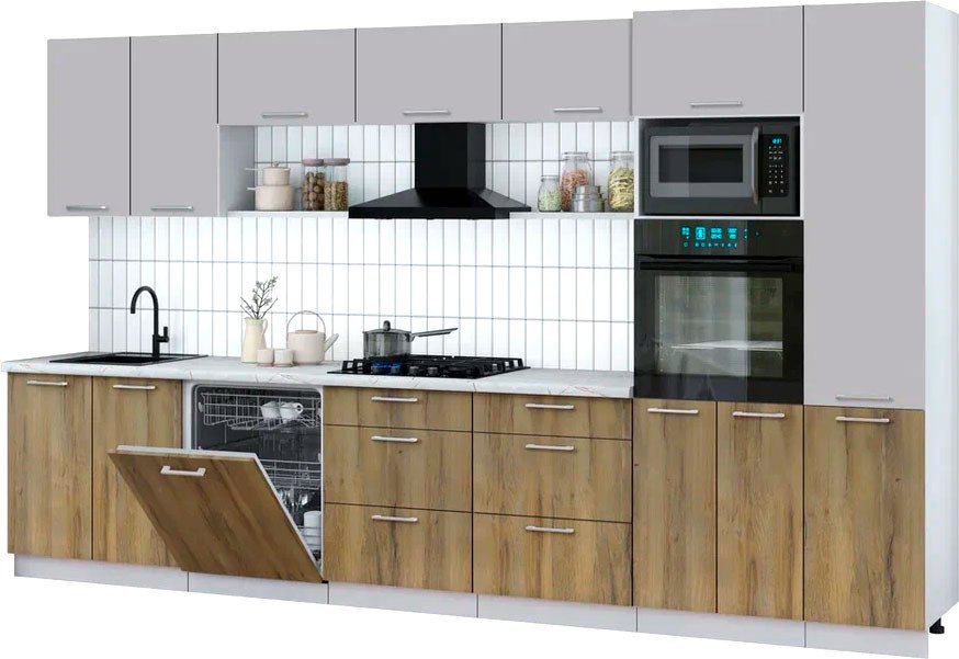 

Готовая кухня Интерлиния Мила Gloss 3.6-ПМ1 (дуб вотан/грей/серый каспий)