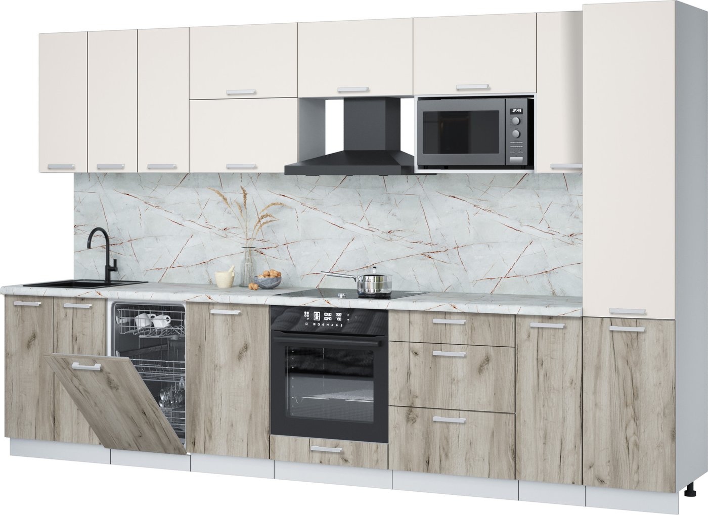 

Готовая кухня Интерлиния Мила Лайт 3.4-ПМ4 (персидский жемчуг/дуб серый/серый каспий)