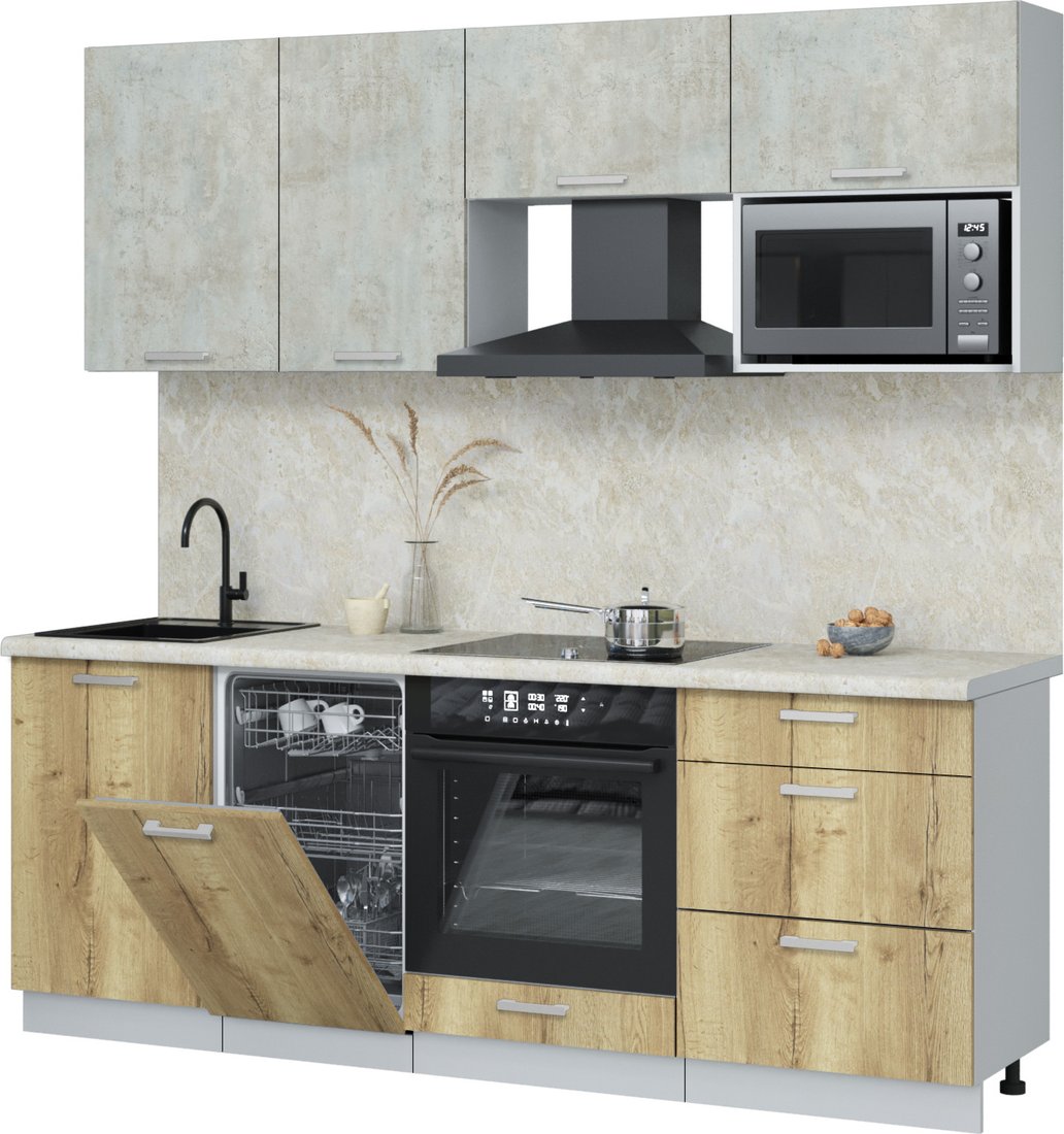 

Готовая кухня Интерлиния Мила Лайт 2.15-ПМ4 (бетон лайт/дуб золотой/опал светлый)