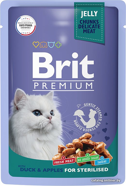 Пресервы Brit Premium для стерилизованных кошек утка с яблоками в желе 85 г