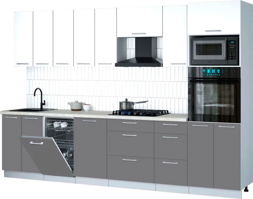 

Готовая кухня Интерлиния Мила Gloss 3.1-ПМ3 (серый/белый/опал светлый)