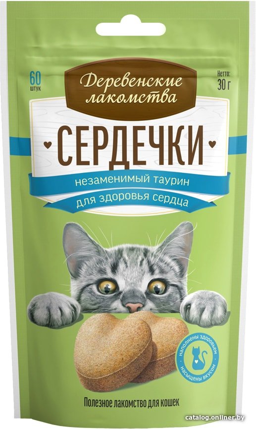 Лакомство для кошек Деревенские лакомства Сердечки и незаменимый таурин 30 г