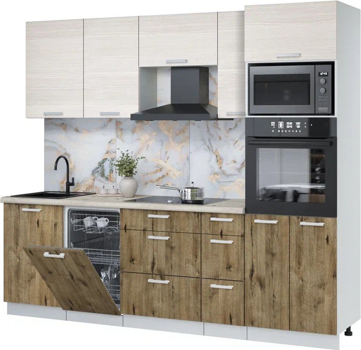 

Готовая кухня Интерлиния Мила Лайт 2.45-ПМ3 (вудлайн кремовый/дуб веллингтон/бискайская сосна)