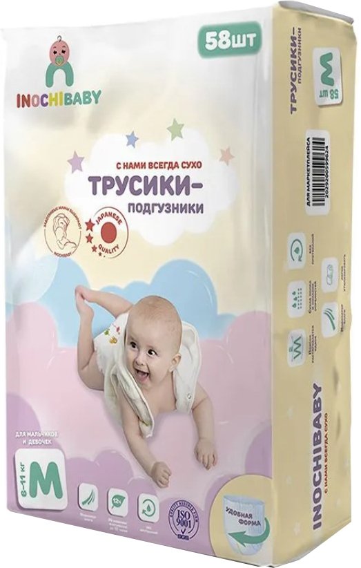 

Трусики-подгузники Inochibaby M 6-11 кг 83287207 (58 шт)