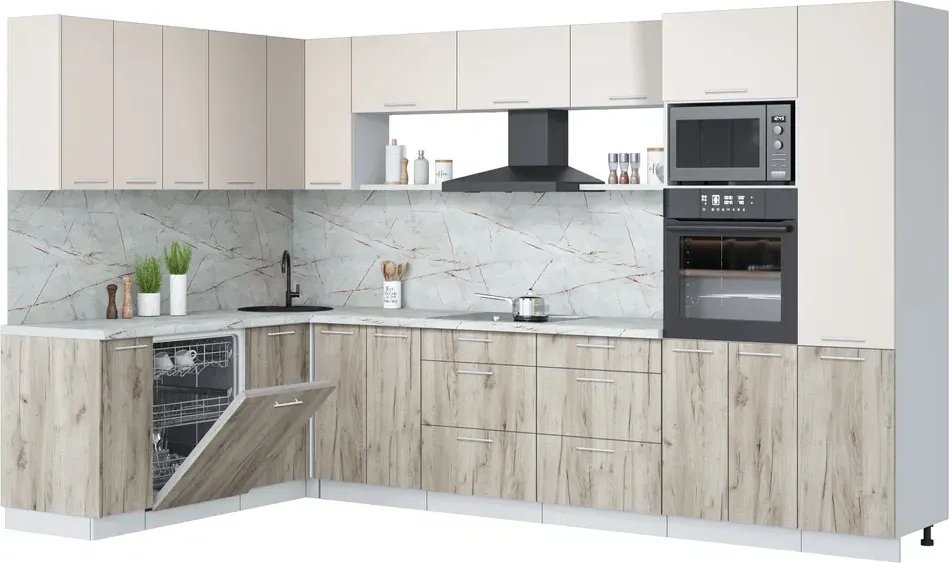 

Готовая кухня Интерлиния Мила Лайт 1.896х3.38 (персидский жемчуг/дуб серый/серый каспий)