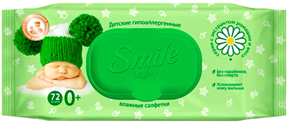 

Влажные салфетки Smile С экстрактом ромашки и алоэ (72 шт)