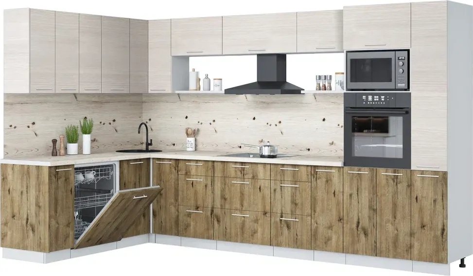 

Готовая кухня Интерлиния Мила Лайт 1.896х3.48 (вудлайн кремовый/дуб веллингтон/бискайская сосна)