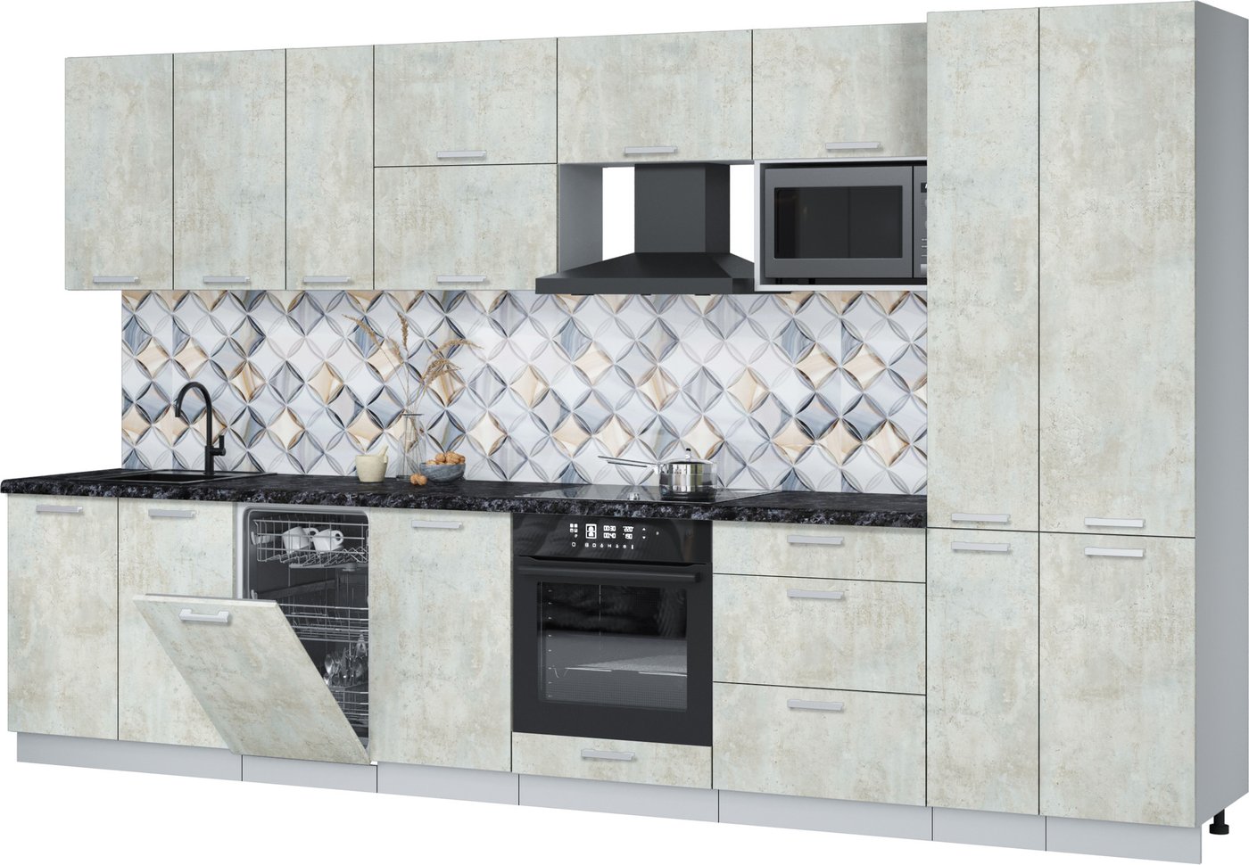 

Готовая кухня Интерлиния Мила Лайт 3.6-ПМ4 (бетон лайт/бетон лайт/кастилло темный)