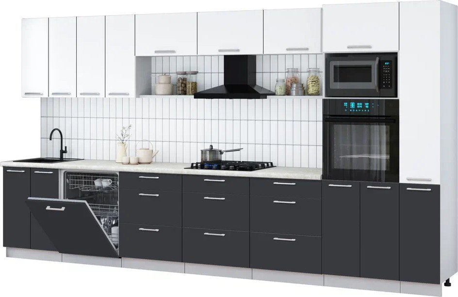 

Готовая кухня Интерлиния Мила Gloss 3.9-ПМ1 (пепел/белый/опал светлый)