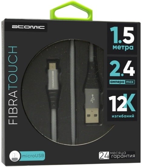 

Кабель Atomic Fibratouch USB-microUSB 1.5 м (серый)