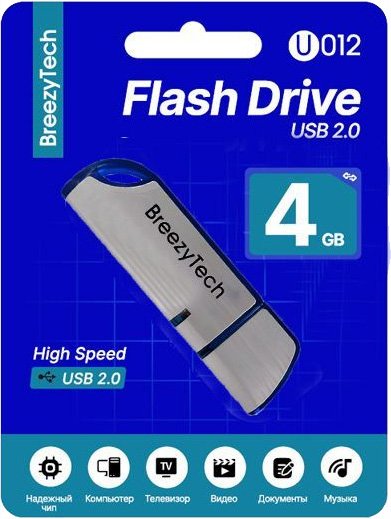 

USB Flash BreezyTech U012 4GB (серебристый/синий)