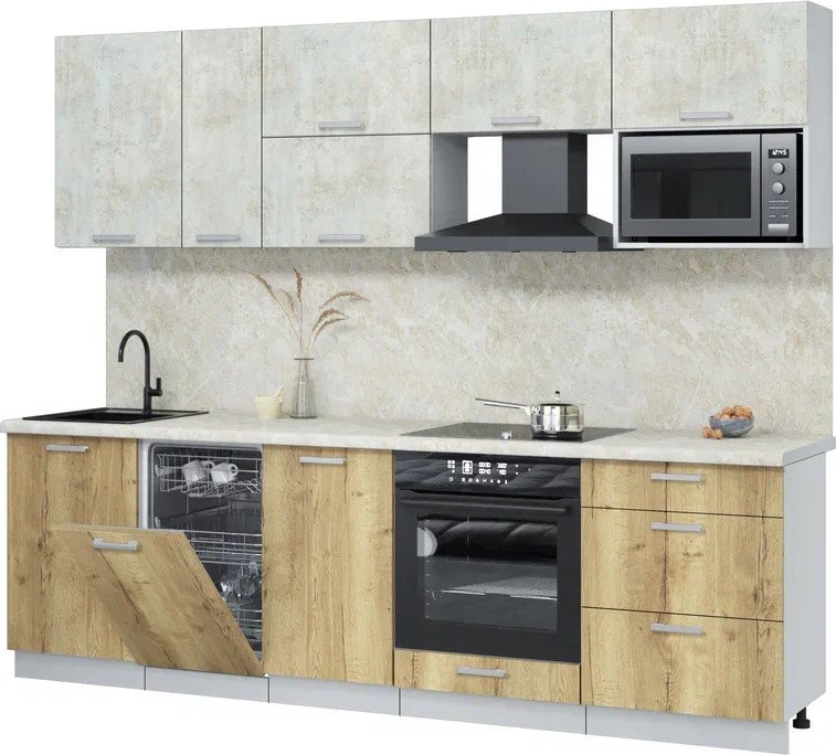 

Готовая кухня Интерлиния Мила Лайт 2.6-ПМ4 (бетон лайт/дуб золотой/опал светлый)