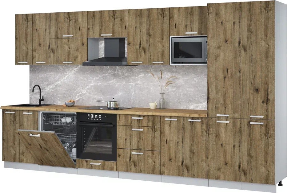 

Готовая кухня Интерлиния Мила Лайт 3.8-ПМ2 (дуб веллингтон/дуб веллингтон/дуб бунратти)