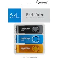 USB Flash SmartBuy Twist 64GB (черный/синий/желтый)