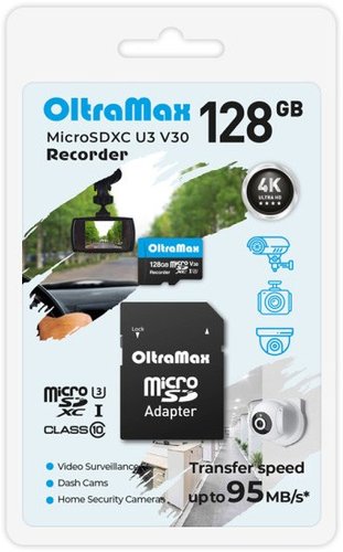 Карта памяти OltraMax Recorder microSDXC 128GB OM128GCSDXC10-U3-V30 (с адаптером)