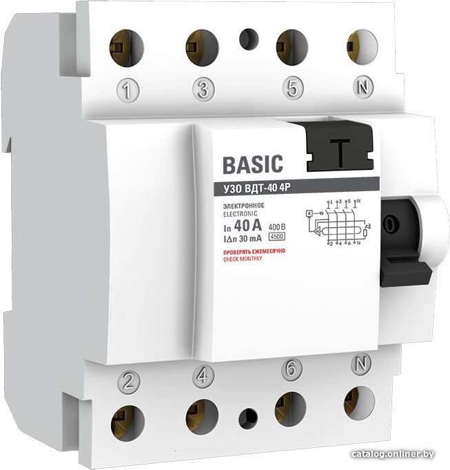 Устройство защитного отключения EKF Basic ВД-40 4P 40А 30мА elcb-4-40-30e-sim